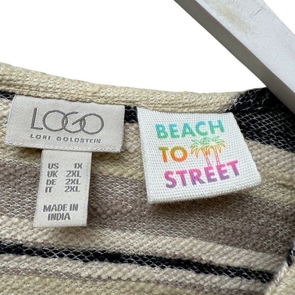 LOGO Lori Goldstein Beach to Street Striped Pullover Plus Size 1X Woven Womens T - Picture 4 of 8